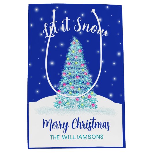 Lassen Sie es Schnee Blue Weihnachtsbaum Urlaub Mittlere Geschenktüte (Vorderseite)