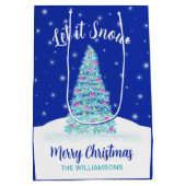 Lassen Sie es Schnee Blue Weihnachtsbaum Urlaub Mittlere Geschenktüte (Rückseite)