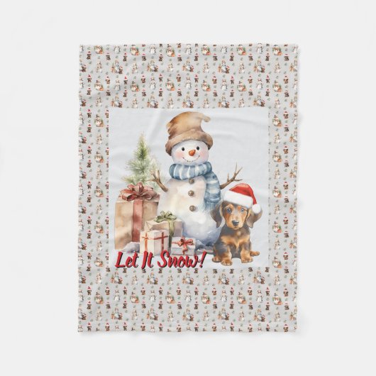 Lassen Sie es Schnee Dackel & Snowman Fleecedecke (Vorderseite)