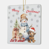 Lassen Sie es Schnee Dackel & Snowman Keramikornament (Links)
