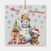Lassen Sie es Schnee Dackel & Snowman Keramikornament (Rückseite)