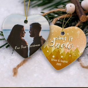 Lassen Sie es Schnee Erste Weihnachts-Foto Gold Fa Ornament