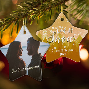 Lassen Sie es Schnee Erste Weihnachtszeit Foto Gol Keramik Ornament