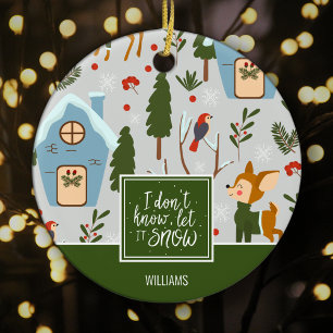 Lassen Sie es Schnee Niedlich Rentiername Grüne We Keramik Ornament