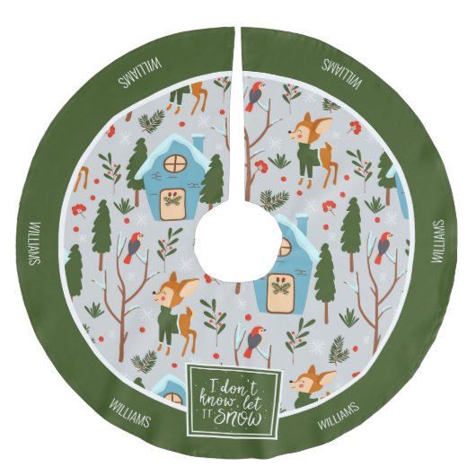 Lassen Sie es Schnee Niedlich Rentiername Grüne We Polyester Weihnachtsbaumdecke (Vorderseite)