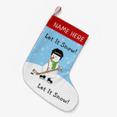 Lassen Sie es Schnee Personalisiert Hockey Snowman Kleiner Weihnachtsstrumpf (Vorderansicht (hängend))