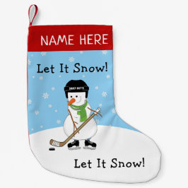 Lassen Sie es Schnee Personalisiert Hockey Snowman Kleiner Weihnachtsstrumpf