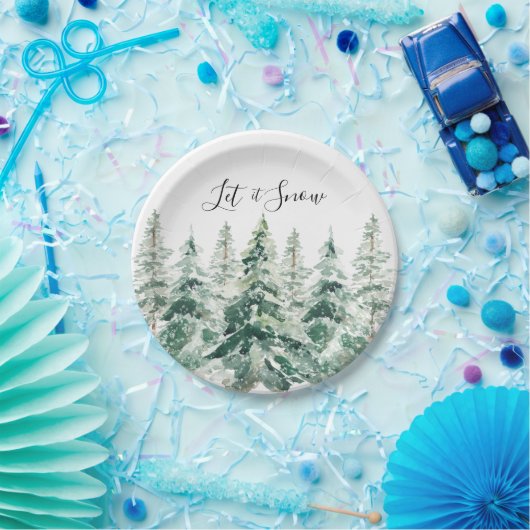 Lassen Sie es schnee rustikale Wasserfarbe Weihnac Pappteller (Party)