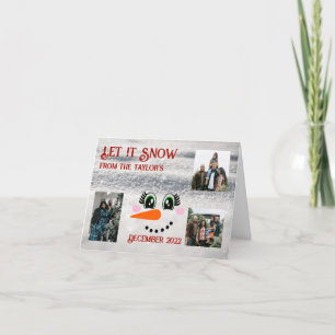 Lassen Sie es Schnee Snowman Falten Foto Weihnacht Feiertagskarte