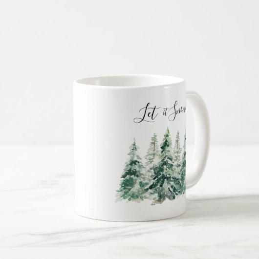 Lassen Sie es Schnee Wasserfarbe Weihnachtsbaum Kaffeetasse (VorderseiteRechts)