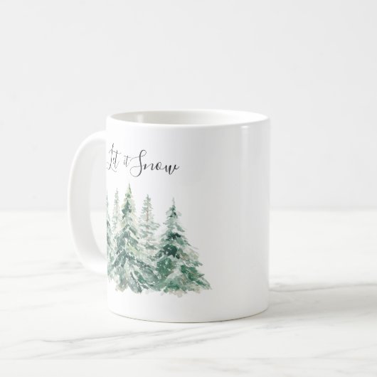 Lassen Sie es Schnee Wasserfarbe Weihnachtsbaum Kaffeetasse (Vorderseite Links)
