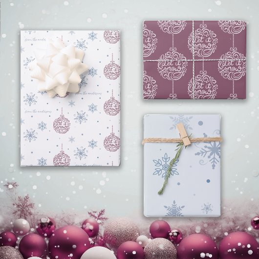 Lassen Sie es schneebeständig blau und Burgund Per Geschenkpapier Set