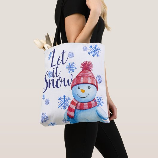 Lassen Sie es Schneemann mit Schneeflocken. Tasche (Von Nahem)