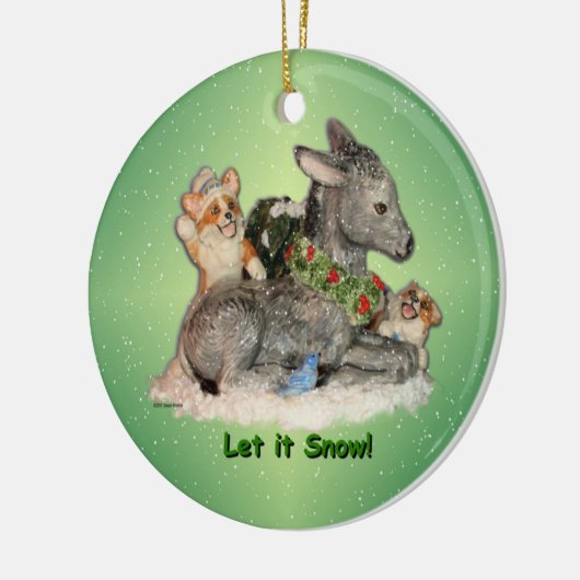 "Lassen Sie es schneien!" Corgis u. Keramik Ornament (Links)