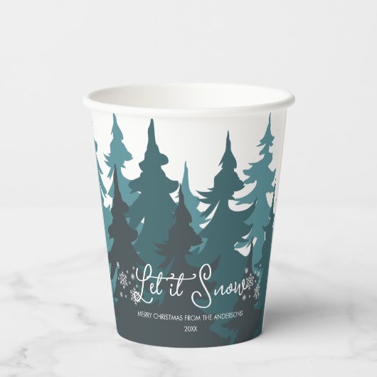 Lassen Sie es schneit | Moderne Aquamarine Grüne B Pappbecher (Rückseite)