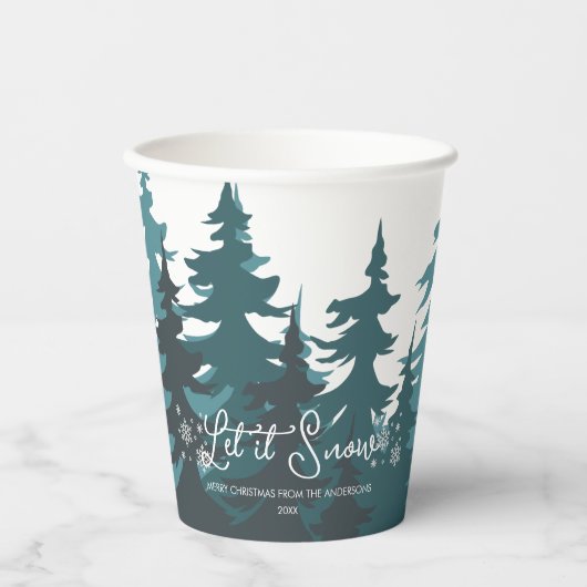 Lassen Sie es schneit | Moderne Aquamarine Grüne B Pappbecher (Vorderseite)