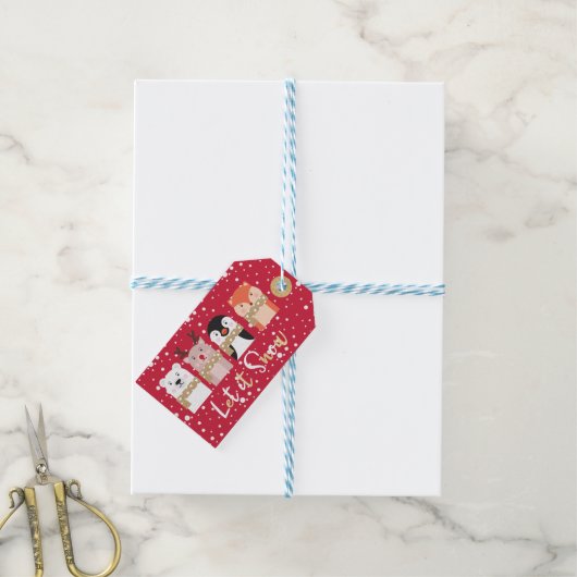 Lassen Sie es schneit | Rentiere, Polarbär, Pingui Geschenkanhänger (Mit Garn)