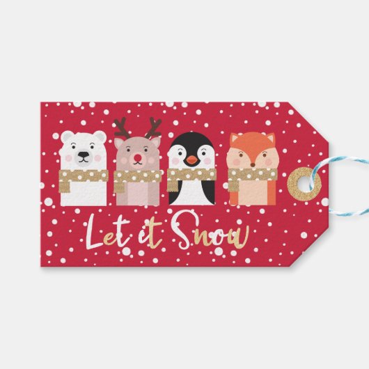 Lassen Sie es schneit | Rentiere, Polarbär, Pingui Geschenkanhänger (Vorderseite (Horizontal))