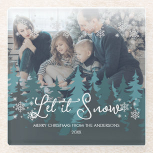 Lassen Sie es schneit   Schneeflocken Pine Tree We Glasuntersetzer