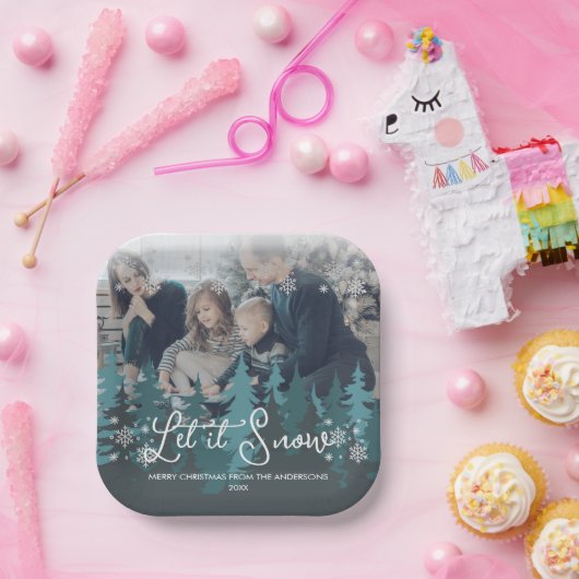 Lassen Sie es schneit | Schneeflocken Pine Tree We Pappteller (Party)