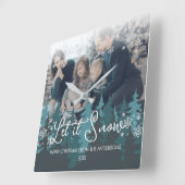 Lassen Sie es schneit | Schneeflocken Pine Tree We Quadratische Wanduhr (Winkel)