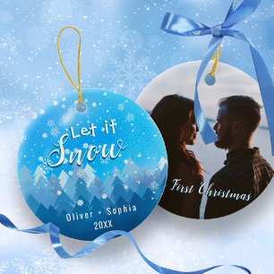 Lassen Sie es schneit unser 1. Weihnachtsblau Keramik Ornament