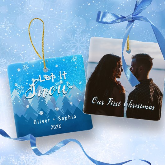 Lassen Sie es schneit unser 1. Weihnachtsblau Keramikornament