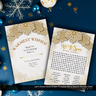 Lassen Sie es Snow-Gold-Glitzer druckbare Word-Suc Feiertagskarte