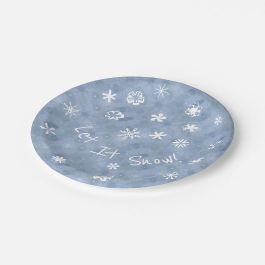 Lassen Sie es Spaß Schneeflocken Blauer Winterurla Pappteller (Schrägansicht)