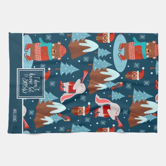 Lassen Sie es Süße Tier-Muster mit dem Namen Blau Geschirrtuch (Horizontal)