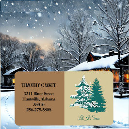 Lassen Sie es Wasser Farbe Winter Weihnachtswald Adressaufkleber