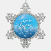 Lassen Sie es zu Snow Blue Crystal Schneeflocken Zinn-Ornament (Vorderseite)