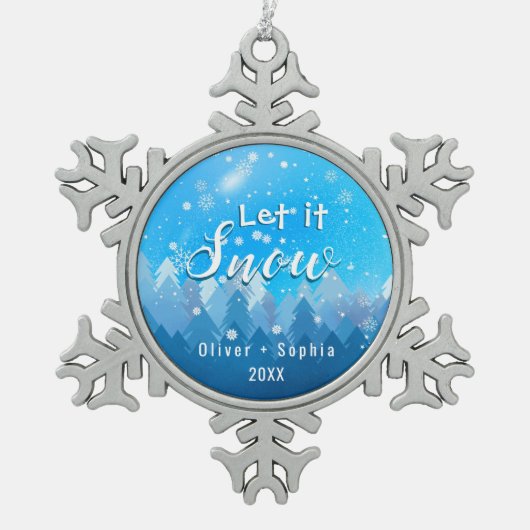 Lassen Sie es zu Snow Blue Crystal Schneeflocken Zinn-Ornament (Vorderseite)