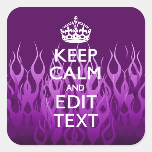 Lassen Sie Ihren Text auf Lila Racing Flames Ruhe Quadratischer Aufkleber (Vorderseite)