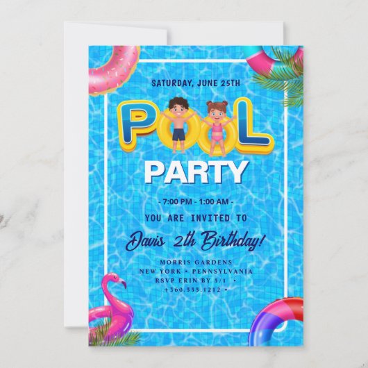 Lassen Sie sich von unserem Pool-Party zum Geburts Einladung (Vorderseite)