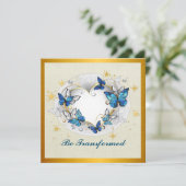 Lassen Sie sich von Zitatherzen und blauen Schmett Einladung (Stehend Vorderseite)