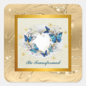 Lassen Sie sich von Zitatherzen und blauen Schmett Quadratischer Aufkleber (Vorderseite)