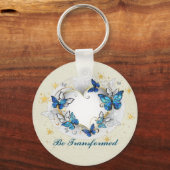 Lassen Sie sich von Zitatherzen und blauen Schmett Schlüsselanhänger (Rückseite)