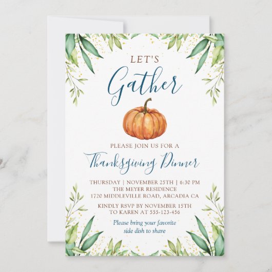 Lassen Sie uns Autumn Pumpkin Erntedank Dinner sam Einladung (Vorderseite)