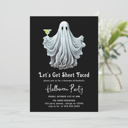 Lassen Sie uns das erwachsene Halloween-Party in F Einladung (Stehend Vorderseite)