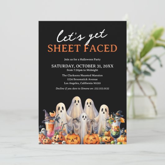 Lassen Sie uns das erwachsene Halloween-Party in F Einladung (Stehend Vorderseite)