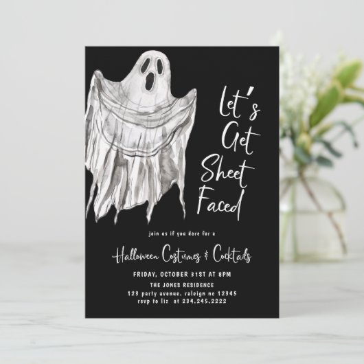 Lassen Sie uns das erwachsene Halloween-Party in F Einladung (Stehend Vorderseite)