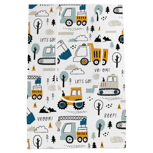 Lassen Sie uns das Fahrzeugmuster verschieben Mittlere Geschenktüte (Rückseite)