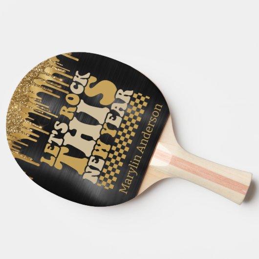 LASSEN SIE UNS DIESES NEUJAHR SCHWARZ- UND GOLD-GL TISCHTENNIS SCHLÄGER (Seitenansicht)