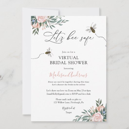 Lassen Sie uns ein sicheres virtuelles Brautparty Einladung (Vorderseite)
