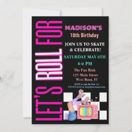 Lassen Sie uns für Roller Skate Glow Party rollen Einladung