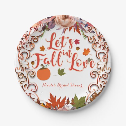 Lassen Sie uns in der Liebe Herbst blühendes BRAUT Pappteller (Vorderseite)