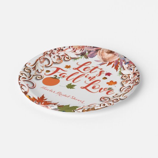 Lassen Sie uns in der Liebe Herbst blühendes BRAUT Pappteller (Schrägansicht)