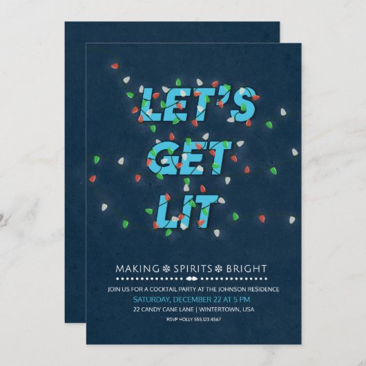 Lassen Sie uns Lit Holiday Cocktail Party einladen Einladung (Vorne/Hinten)