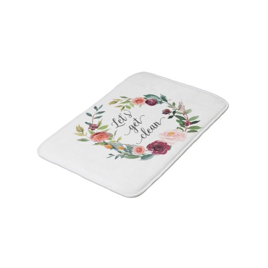 Lassen Sie uns saubere Typografie mit Blumenkranz Badematte (Schrägansicht)